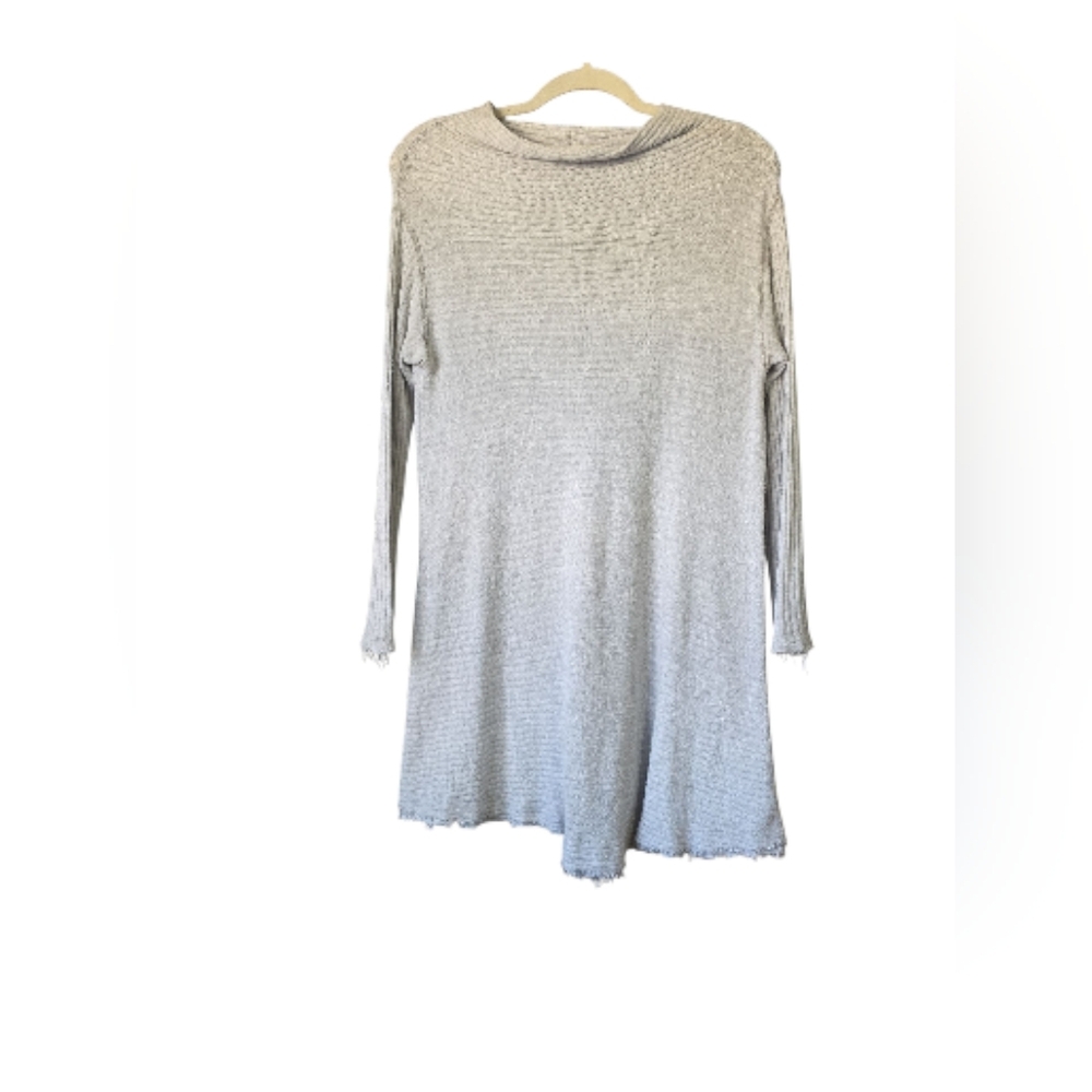 Free People We The Free Gray Cowl Funnel Neck Ribbed Longline‎ Sweater Gray Med